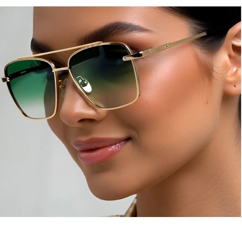 Women Oversized Square Sunglasses Gold Frame Gradient Lenses Fashion Eyewear New